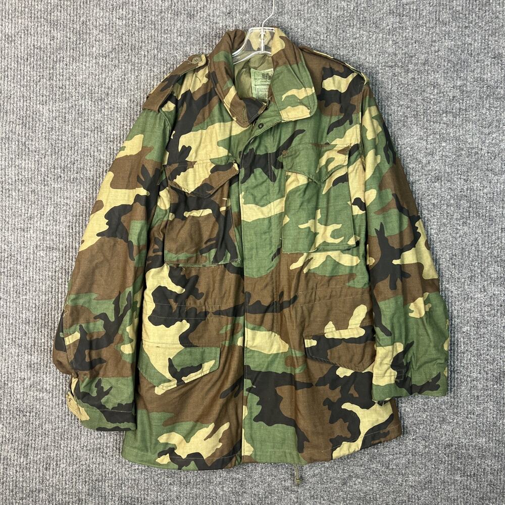 Vintage Alpha Industries Men's M-65 Field Coat Woodland Camo Sz Small Long 80's